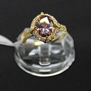 Pigeon Egg Morganite Ring 925 Sterling Silver Synthetic 18k Yellow Gold/Pink 7